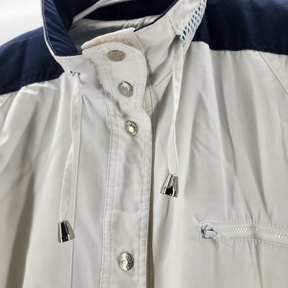 VTG 90's Be In The Current Seen Women's Size S Teal Navy Snap Front Windbreaker - Picture 4 of 11